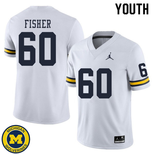 Youth University of Michigan #60 Luke Fisher White NCAA Player Game Jersey